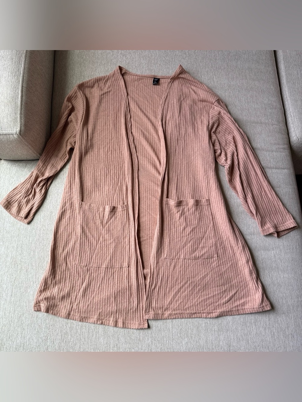 SHEIN Ribbed Open-Front Cardigan - Blush Pink
